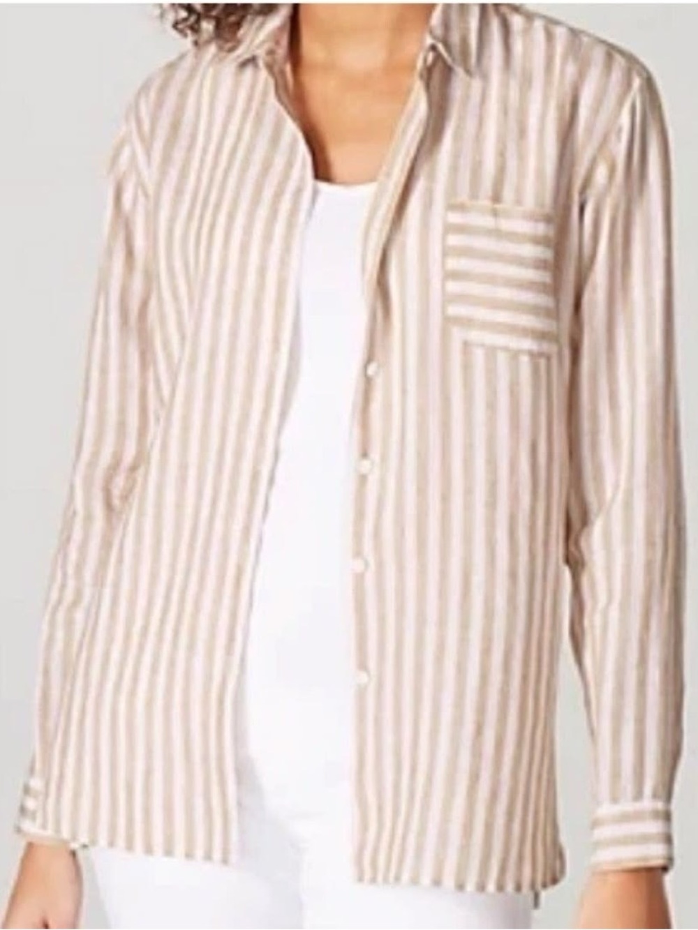 J.Jill Love Linen Striped Button Down Shirt 100% Linen Beach Coastal Size L